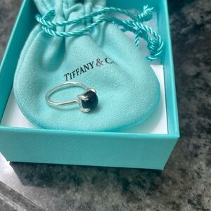 Tiffany Co Pristine Sterling Silver 7mm Black Onyx Sugar Stacks Ring Sz 5